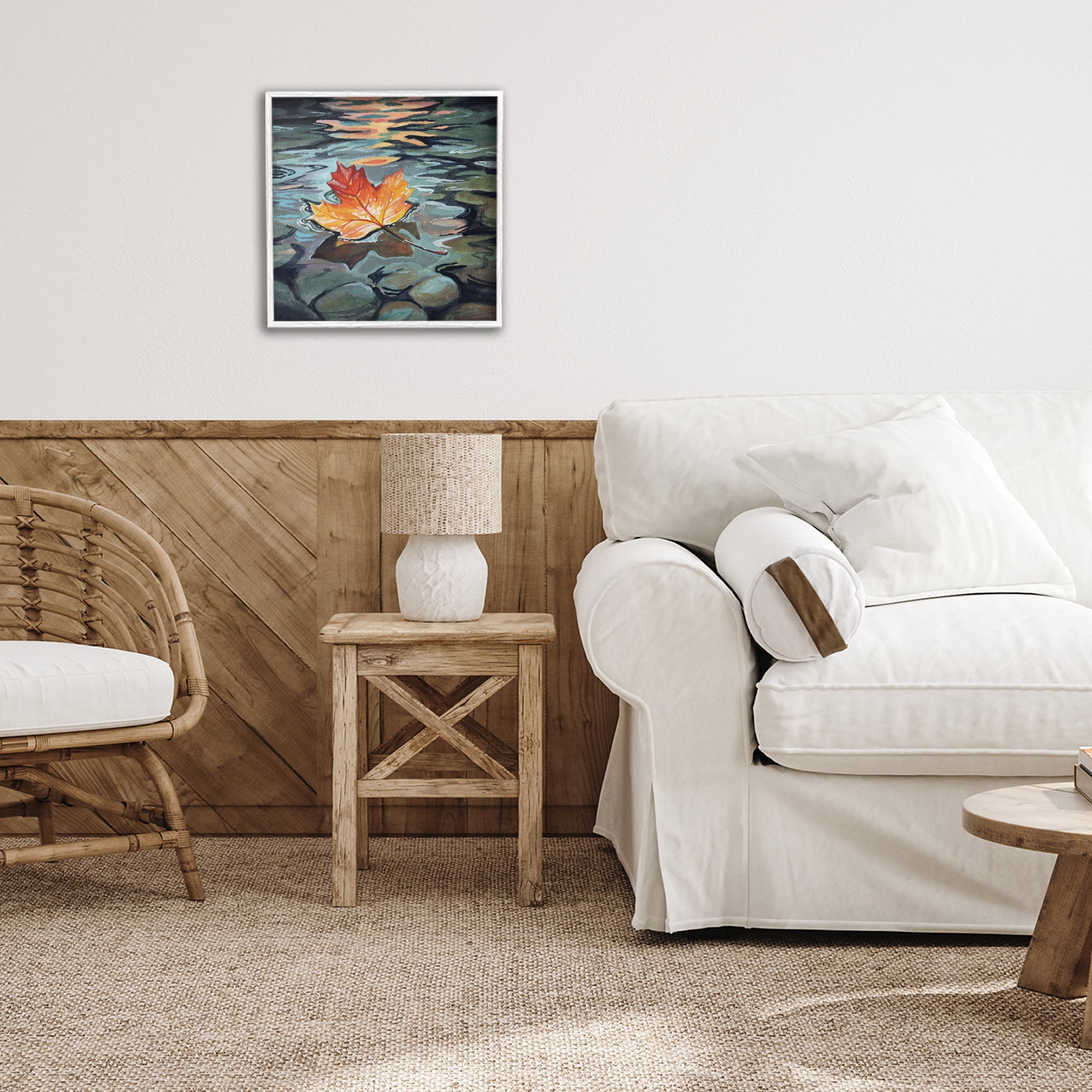 Stupell Industries Maple Leaf Floating in Stream White Framed Giclee Art, design by Kate Jarvik Birch