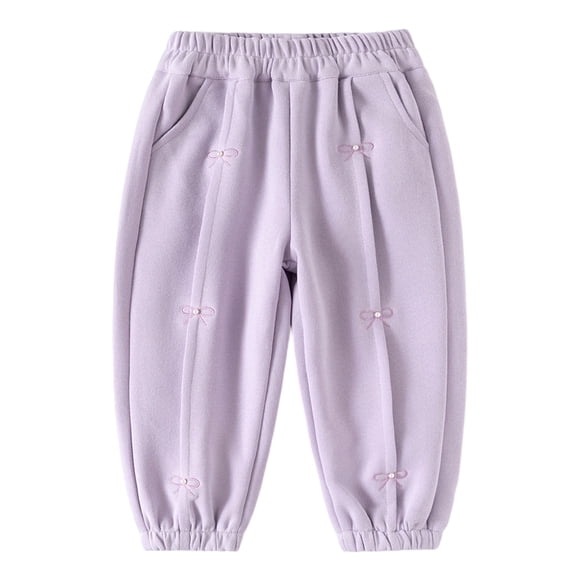SGMVNU Girls Casual Sport Pants Culottes Decorated with Bows Thick Needle Embroidered Soft Colored Silk Fabric Elastic Waistband Daily Cute Pants for Girl(Size 7-8 Years,Purple)