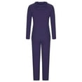 thumbnail image 3 of Scyoekwg Womens 2 Piece Outfits Knit Sweater Set Long Sleeve Hooded Pullover Top and Wide Leg Pants Matching Two Piece Sweatsuits (Purple,M), 3 of 5