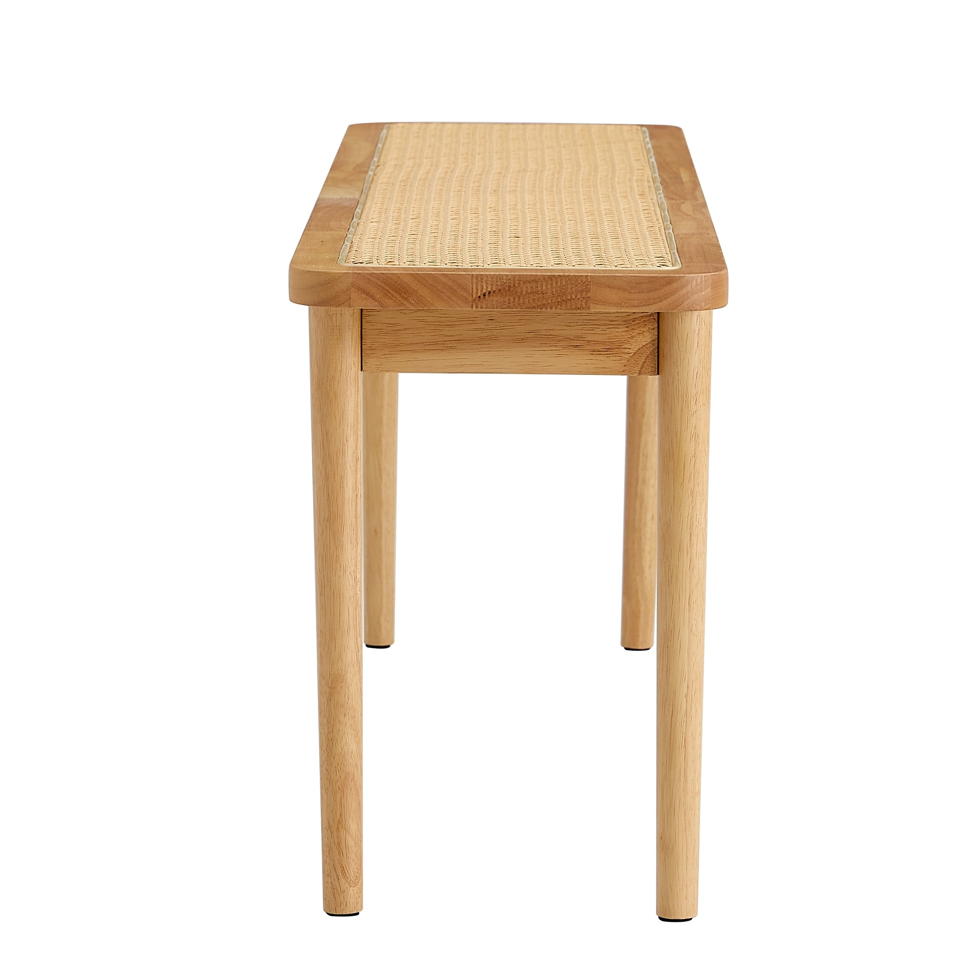 Kadyn Solid Wood Bench, Cane Weaving Shoe Stool for Dining Room, Mid Century Bench for Living Room, Natural Wood Wash