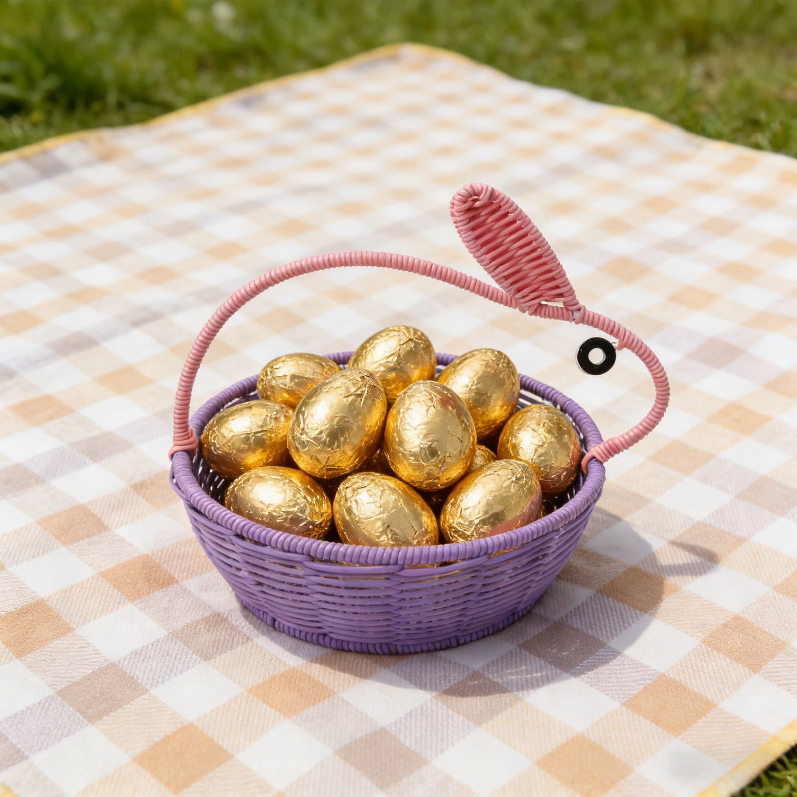 Easter Woven Basket & Woven Rabbit - Woven Baskets for Storage, Handheld Plastic Storage Basket with Chicken & Egg Decor, Spring Gift Basket, Flower Holder, Home Decorative Organizer