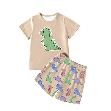 Boys Clothing Sets 2 Piece Short-Sleeve Bow Tie Activewear Casual Collared Kids Golf Shirt Summer Holiday Tops Khaki 5-6 Years
