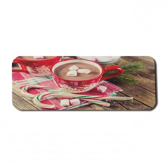 Christmas Computer Mouse Pad, Blurred Backdrop Photo of Hot Chocolate in Mugs with Marshmallows Candies, Rectangle Non-Slip Rubber Mousepad Large, 31" x 12" Gaming Size, Multicolor, by Ambesonne