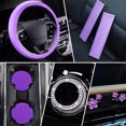 thumbnail image 5 of NOGIS 10 Pcs Leather Steering Wheel Cover for Women Cute Car Accessories Set with Seat Belt Shoulder Pads Seatbelt Covers Cup Holders Bling Start Button Ring Sticker Air Vent Clip (Purple), 5 of 7