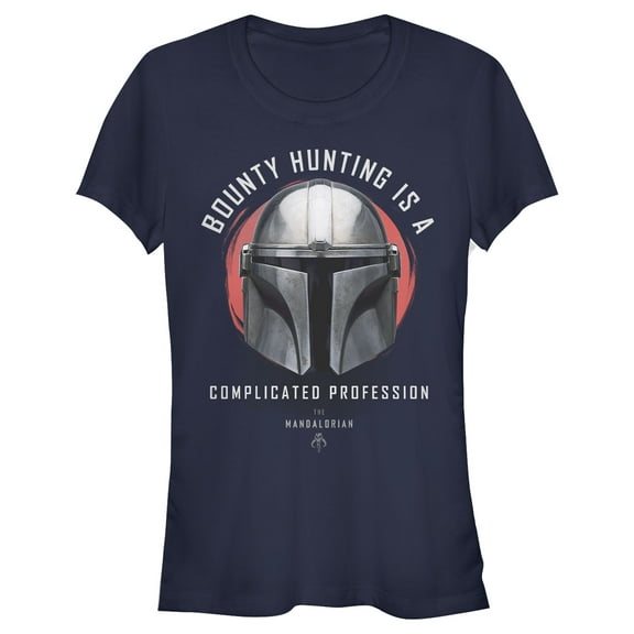 Junior's Star Wars: The Mandalorian Bounty Hunting Complicated Helmet Graphic Tee Navy Blue X Large
