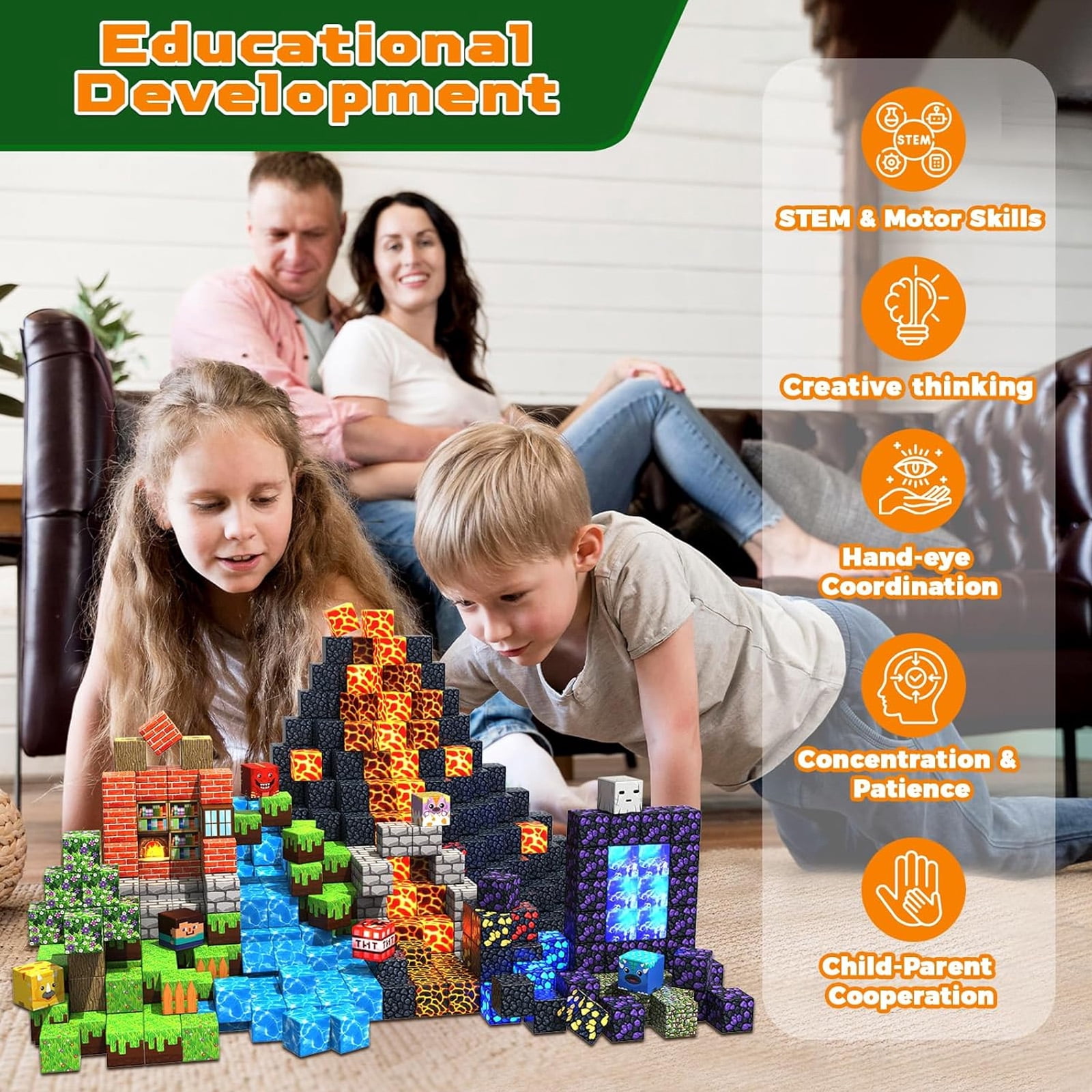 Annexfun 150 Pcs Magnetic Blocks with Light Blocks - Magnetic Building Blocks Cubes, Magnet Tiles Toys for Kids, Birthday Gifts for Boys and Girls Age 3+ Years Old