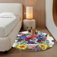 thumbnail image 3 of Red Blue Flower Washable Round Area Rug 3.3 ft, Sunflower USA Flag Eucalyptus Leaf, Soft Non Slip Rugs Stain Repellent Indoor Felt Carpet for Living Dining Room Bedroom Home Office, 3 of 9