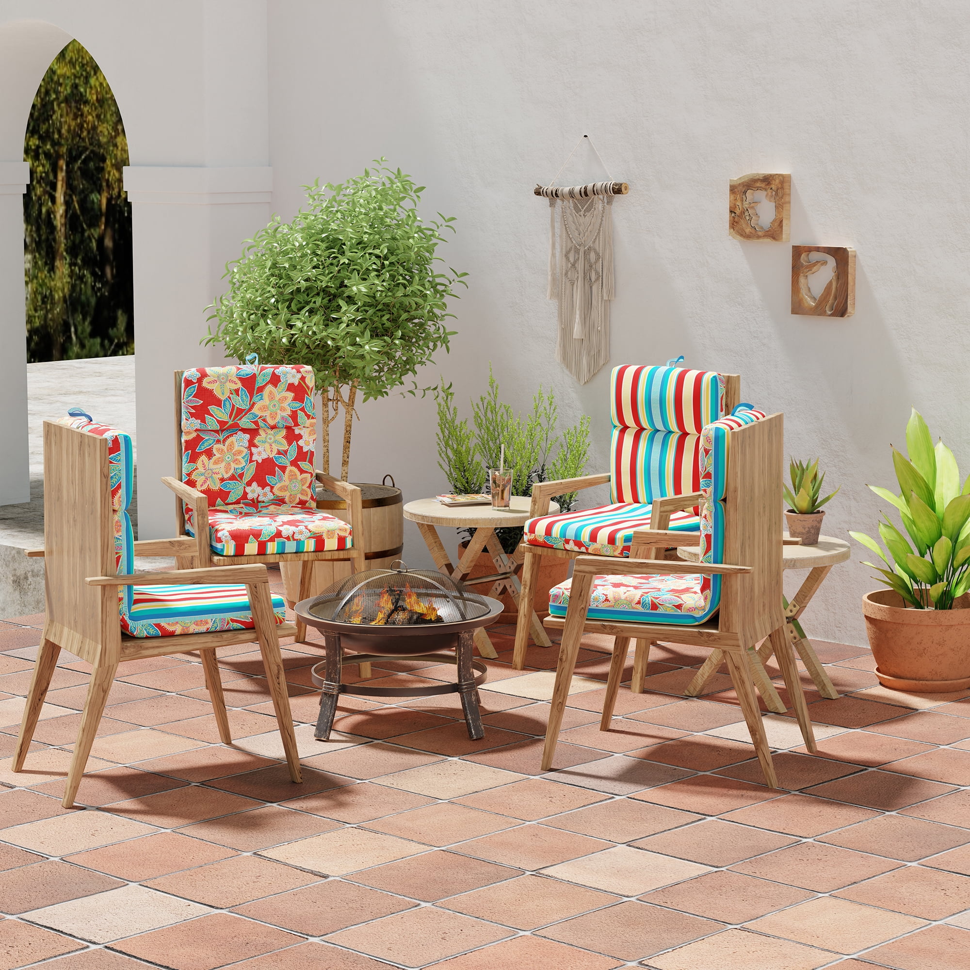 Jordan Manufacturing 44" x 22" Rectangular Outdoor Chair Cushion with Ties and Hanger Loop