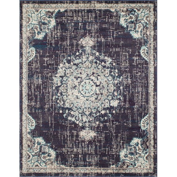 Unique Loom Alexis Penrose Rug Navy Blue/Beige 8' x 10' Rectangle Medallion Bohemian Perfect For Living Room Bed Room Dining Room Office