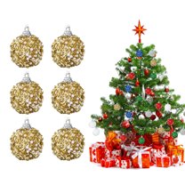 BlinkLLX 6 Pcs 1.18 Inch Mini Christmas Ball Ornaments Christmas Tree Ornament Glitter Sequin Foam Ball Ornaments Xmas Hanging Decoration for New Year Holiday Wedding (Gold)