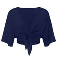 thumbnail image 5 of 2DXuixsh Womens Cardigan Sweaters Simple Women Tie Front Chiffon Short Sleeve Cropped Sheer Bolero Cardigan Crew Neck Classic Sweater Knit Cardigan Navy Size S, 5 of 6