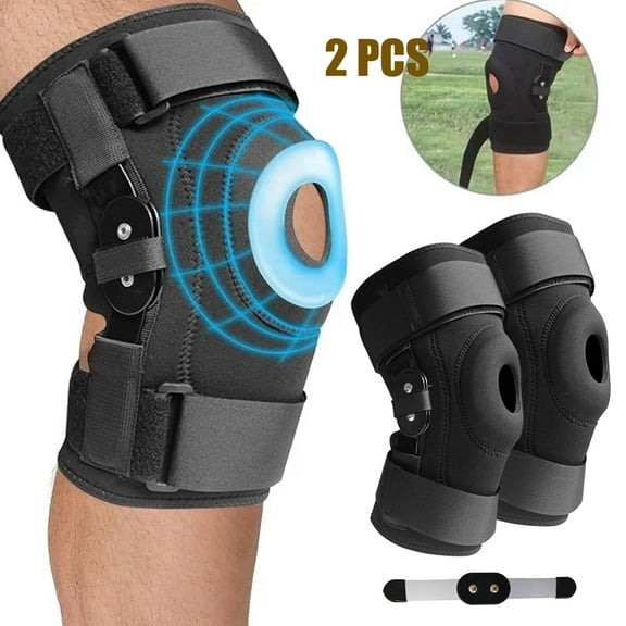 OhhGo 2 Pcs Hinged Knee Brace for Women Men, Knee Supports Sleeve with Removable Bracket Knee Stabilizer Wrap for Arthritis Pain Joint Pain Knee Pain Relief, Black
