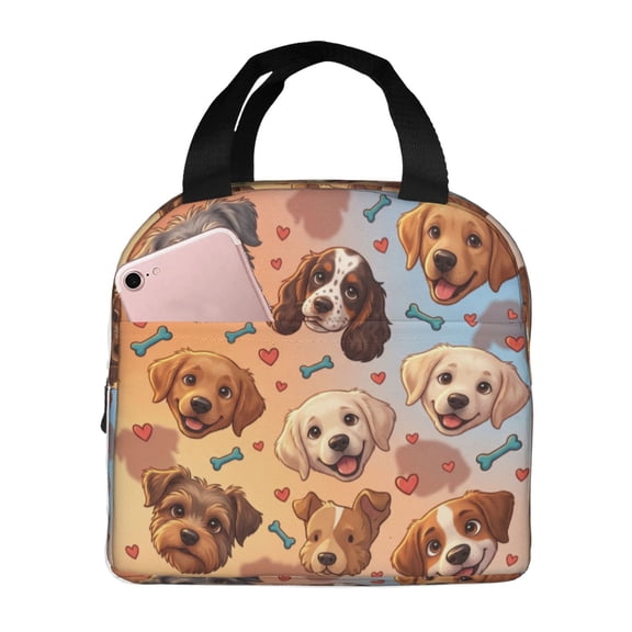 Dog Lunch Bag Cute Insulated Lunch Box For Women Men Reusable Cooler Tote With Front Pocket Handheld Meal Prep Bag For Work Office Picnic Travel