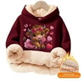 thumbnail image 4 of XUELUO Big Girls Hoodies Drawstring Long Sleeve Fleece Lined Cow Heart Print Hood Tops Early Spring Warm Clothes With Pockets, 4 of 5
