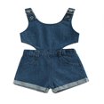 thumbnail image 1 of Barboteuse en Denim pour Filles, Combinaison Sans Manches, Salopette Ajourée, 1 of 6