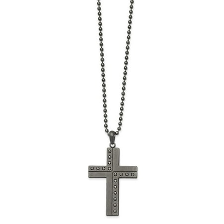 Chisel Stainless Steel Polished and Matte Finish Gun Metal IP Cross Necklace,