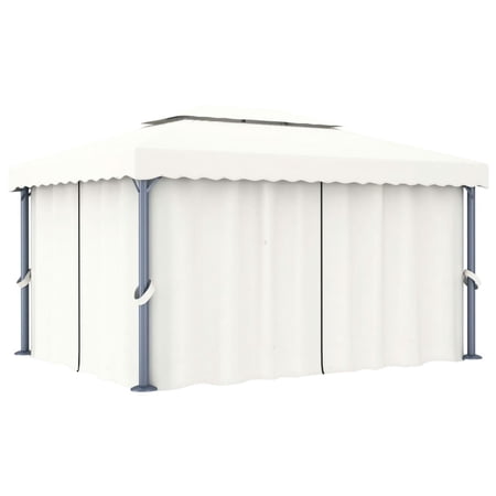Dcenta Gazebo with Curtain 13.1 x9.8  White Aluminum