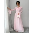 thumbnail image 3 of Pink Elegant Cowl Neck Flare Sleeve Maxi Dress For Women, 3 of 7
