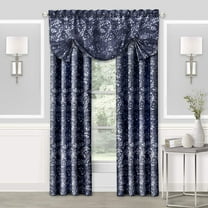 Charlotte Navy Blue Floral Modern Window Curtain Panel: 52" x 84", Rod Pocket Panel