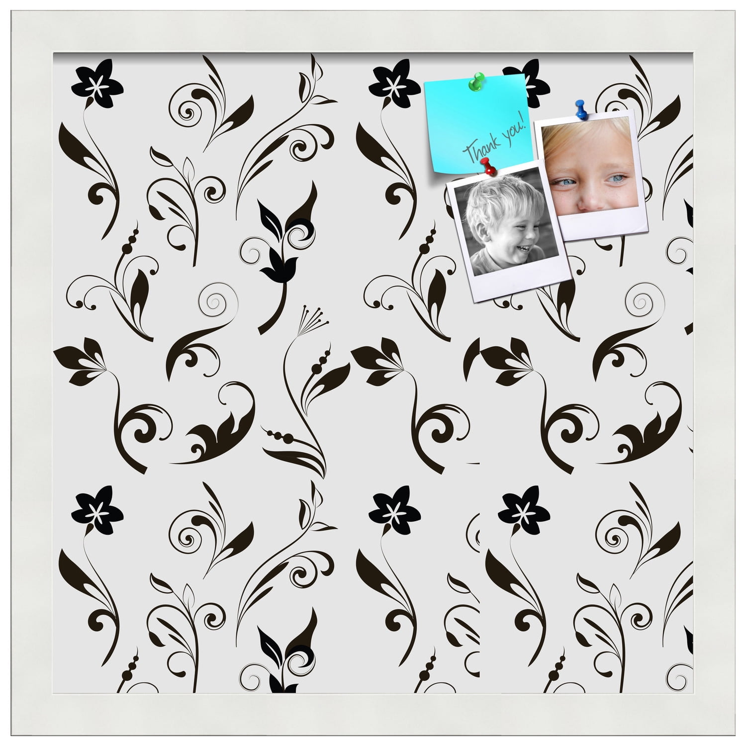 PinPix 15x15 Custom Cork Bulletin Board Floral Black Flower Poster Board Has a Fabric Style Canvas Finish, Framed in Floral Black Flower, by ArtToFrames (PinPix-123)