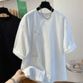 thumbnail image 3 of Printemps Été Nouveau Style Chinois T-Shirt à Manches Courtes Femmes 2024 Nouvelle Mode Tops Amples Loisirs Couleur Unie Col Rond Femme, 3 of 4