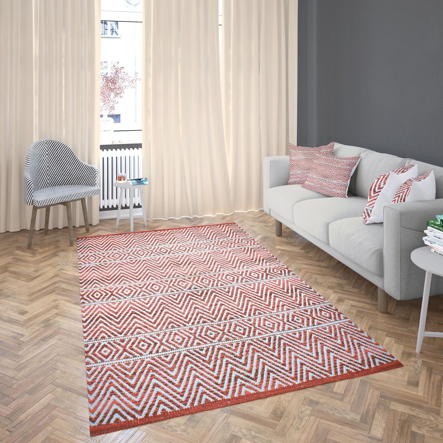 Fabstyles Herringbone Cotton Flat Weave Area Rug for Living Room, Hallway, Patio