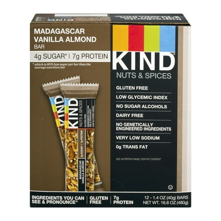 KIND Nuts & Spices Bar Madagascar Vanilla Almond, 1.4 oz, 12 ct