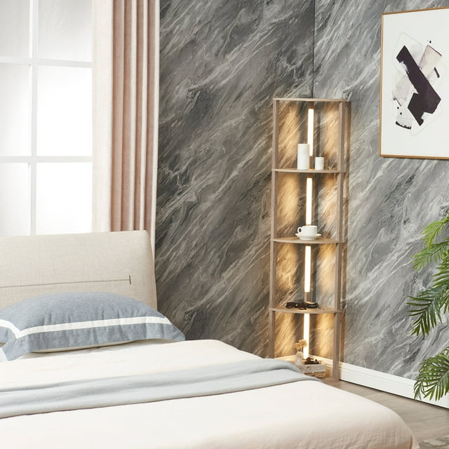 FENLO Fancy Edge Dimmable Floor Lamp with Shelves, Luxury LED Corner