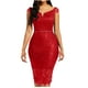 thumbnail image 2 of Puntoco Vestido De Manga Corta Con Cuello En V, Vestido De Mujer De Color Liso Con Un Solo Hombro, Manga Corta, Cuello En V, Encaje, Hueco, Que Cubre La Cadera, Vestido Rojo Xxxl, 2 of 8