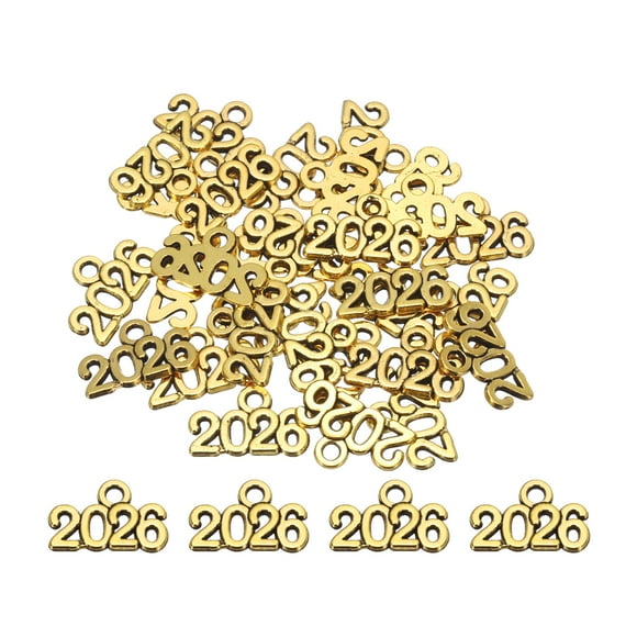 Charm de Número de Año de Metal Uxcell Oro Viejo Charm del Año 2026 para Hacer Joyería DIY Llaveros Paquete de 30