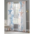 thumbnail image 3 of Summer Ocean Sheer Curtains 84 Inch Long 2 Panels, Orange Blue Coral Shell Starfish Coastal Light Filtering Rod Pocket Curtains, Sheer Voile Drapes for Living Room Bedroom, 52"x84", 3 of 8