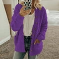 thumbnail image 2 of Elainilye Fashion Womens Sweater Coat Casual Plus Size Plush Sweater Pockets Outerwear Buttons Cardigan Coat,Purple, 2 of 9