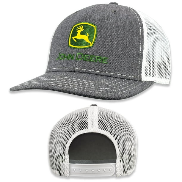 Gorra Trucker de Béisbol John Deere Gris Jaspeado y Blanca