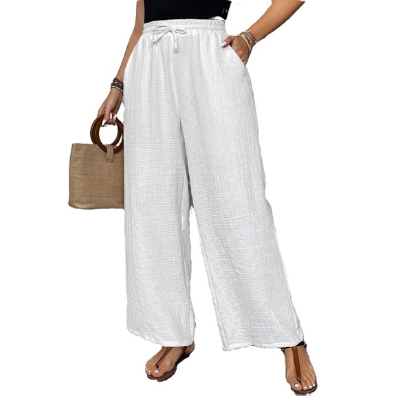 Plus Size Pants Casual Plain Straight Leg White 0XL (12)