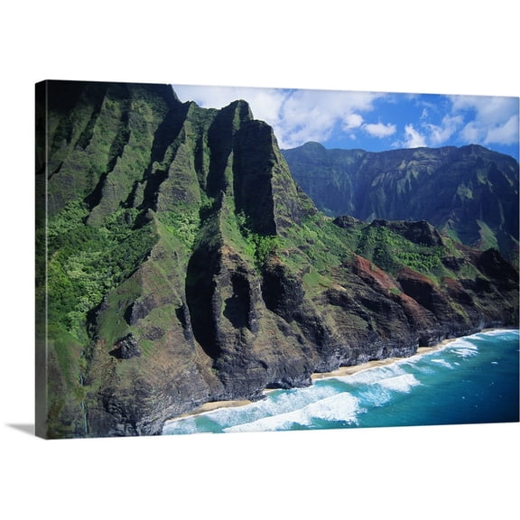 Great BIG Canvas | "Hawaii, Kauai, Na Pali Coast, Aerial View Along Mountains" Canvas Wall Art - 48x32