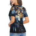thumbnail image 3 of Women's V Neck T Shirts Casual Short Sleeve Tops Blouse, Wolf Indian Dream Starry, 3 of 6