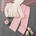 thumbnail image 2 of Afdoent Girls 2 Piece Outfits Lace Blouse Top Solid color Loose Casual Wide Leg Long Pants Outfit, 2 of 4