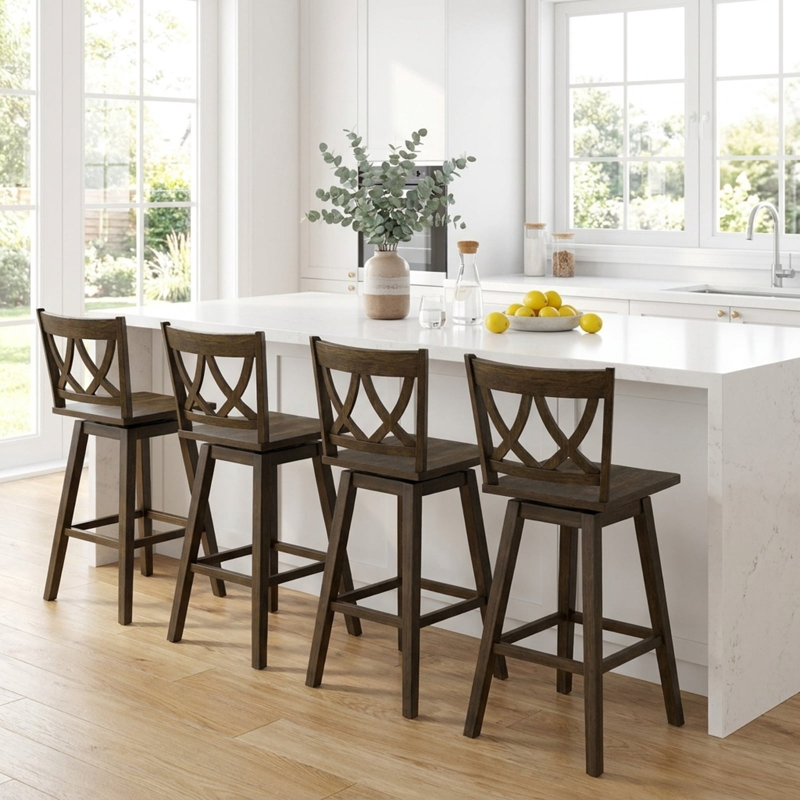 Furnibear 24/29 Inch Bar Stool Set of 2 Wooden Bar Chairs with Rubber Wood Frame-29 inches for Kitchen Island Counter Bar Pub Dining Home, Gray