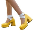 thumbnail image 4 of WEAIXIMIUNG Ladies Casual Shoes Heeled Elasticated Square Head High Heels Sandals Heeled Shoes Womens Sandals with Back Strap Wide Width 2024 Yellow 38, 4 of 10