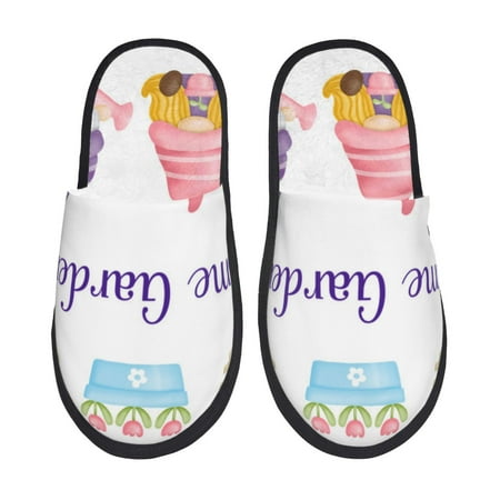 Balery Watercolor Gnome Garden Slient Indoor Furry Fleece Comfort House Shoes Soft Non-Slip Home Shoes Cotton slippers House Slippers-- Medium