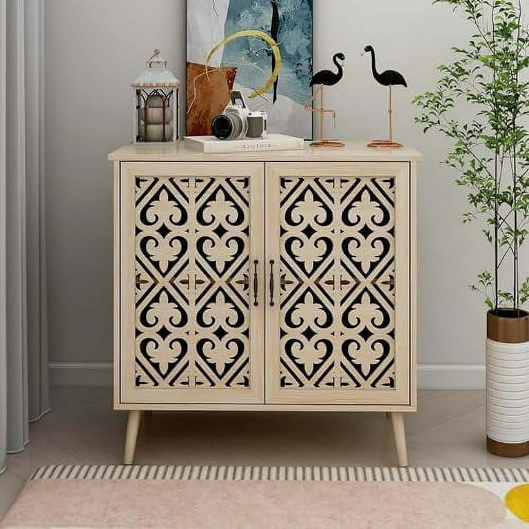 HBBOOMLIFE Sideboard Buffet Cabinet Accent Kitchen Sideboard Cabinet with Cutout Carved Doors Freestanding Accent Cabinet Console Table for Kitchen