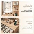 thumbnail image 4 of Satifur Vanity Desk with Mirror & Lights, GRWM Vanity with Drawers & Storage Shelves, Makeup Dressing Table with Charging, Nature, 4 of 10