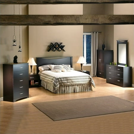 Chocolate Bedroom Collection - South Shore Back Bay Dark Chocolate Wood Panel Headboard 4 Piece Set