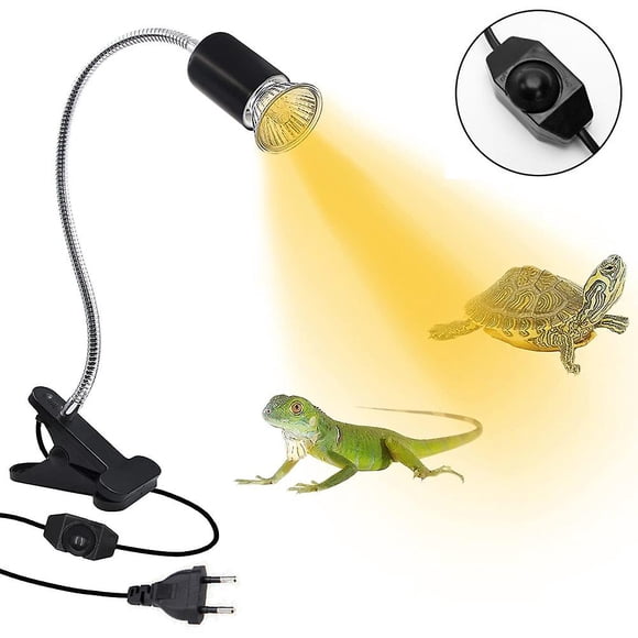 Reptile heat lamp, ideal for turtles, with 360-degree rotating clip, flexible and adjustable (only in black + 25W bulb)