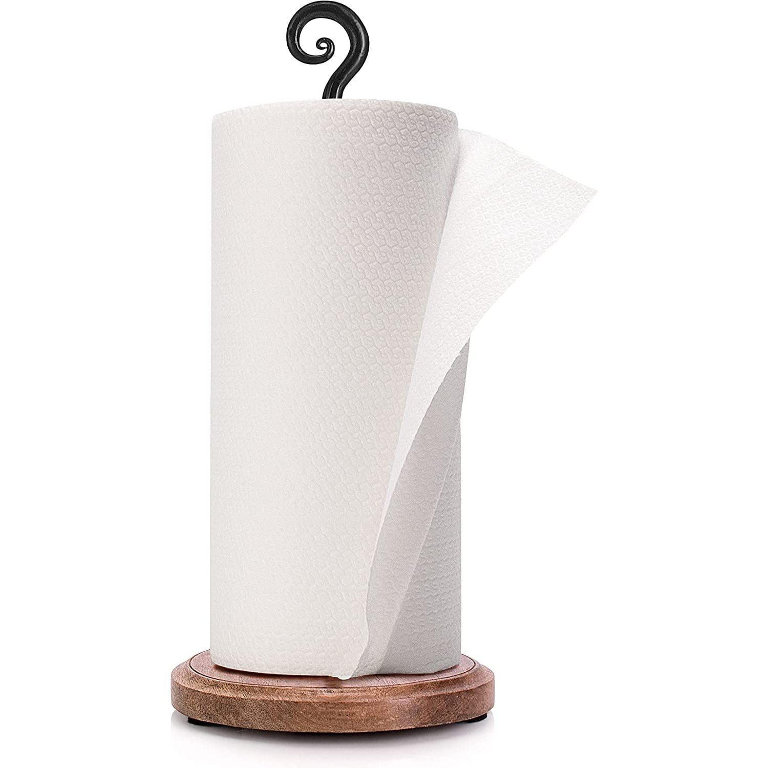 Decorative Wood and Iron Countertop Paper Towels Holder Standing Roll