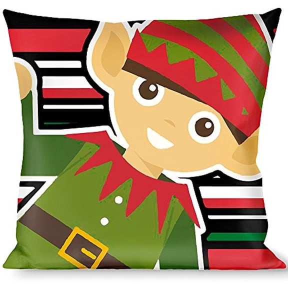 Buckle-Down Throw Pillow - Christmas Elves Stripes Black Red White Green