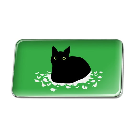 Black Cat Sitting on Feathers Metal Rectangle Lapel Hat Pin Tie Tack Pinback