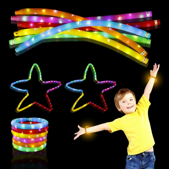 24Pcs Glow Sticks Bulk Party Favor for Kids LED Light up Pop Tubes Sensory Toys Glow in Dark Bracelet Necklace for Toddlers