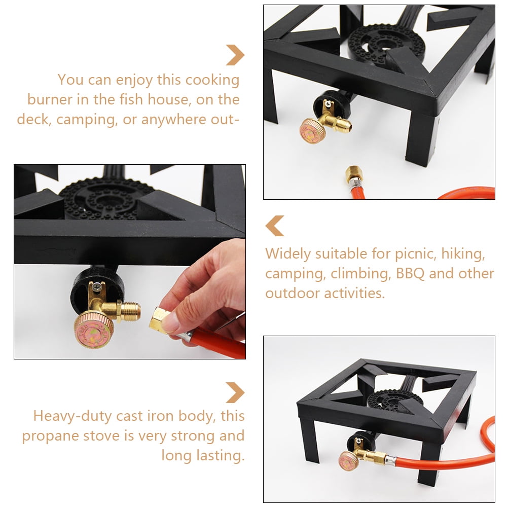 FUTUREORYY 1Set Portable Cast Iron Propane Burner with Hose Regulator for Outdoor Camping Cooking Stove