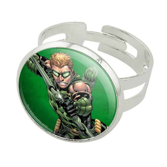 Justice League Green Arrow Character Silver Plated Adjustable Novelty Ring